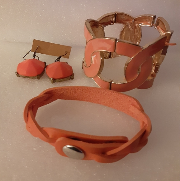 Unknown Jewelry - Orange Jewelry Lot Bracelets and Earrings